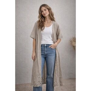 ROSEMARINE Linen Blend Duster Kimono Cardigan Beige Size S